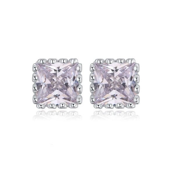 💎 Square Stud Zircon Filled 925 Silver Plated Classic Earrings, INDN8593 - Picture 3 of 4